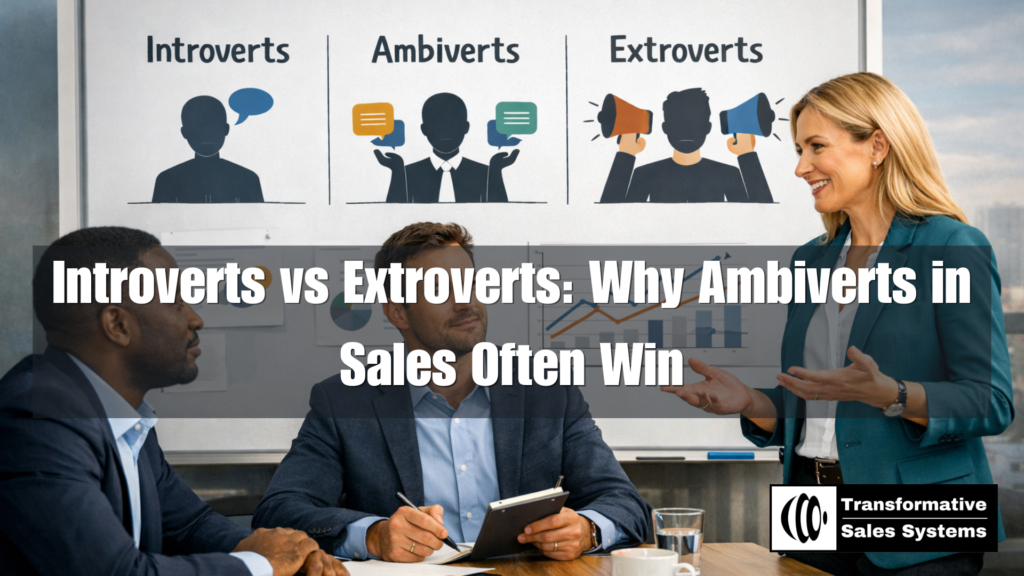 Professional sales team discussion about introverts, extroverts, and ambiverts in sales