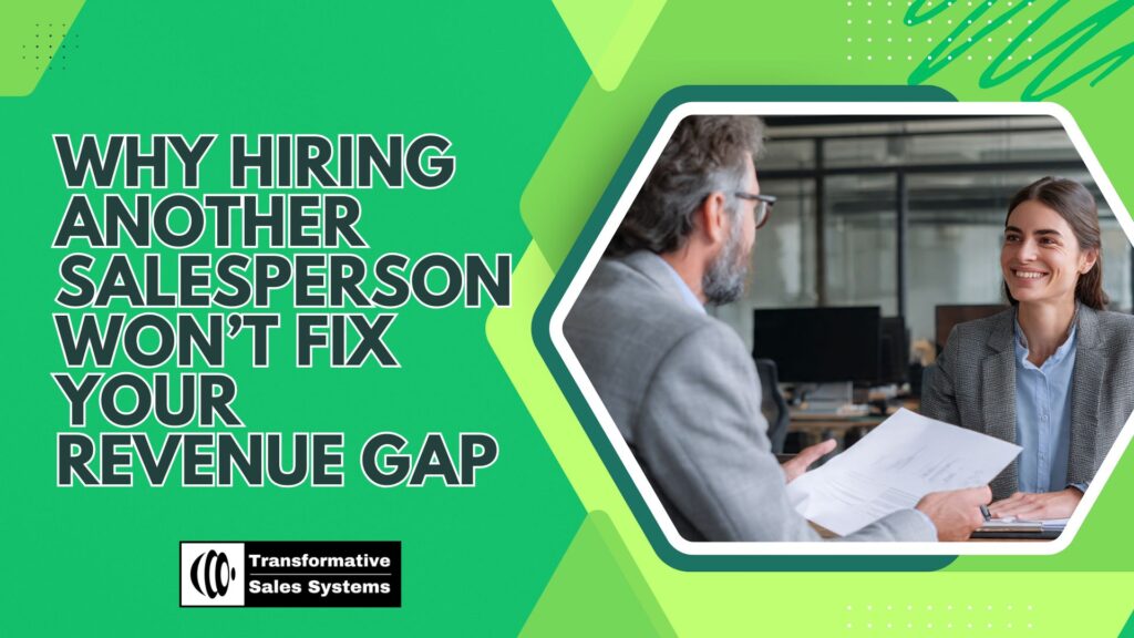 CEO considering hiring another salesperson while reviewing sales pipeline and missed revenue goals in an industrial office.
