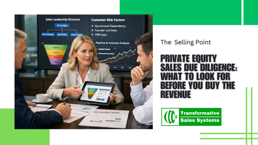 Private equity sales due diligence data including pipeline, CRM metrics, leadership structure, and customer risk before an acquisition