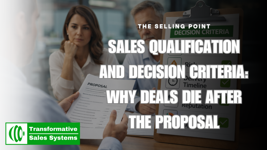 sales qualification decision criteria illustrated with a proposal review meeting and buyer evaluation checklist